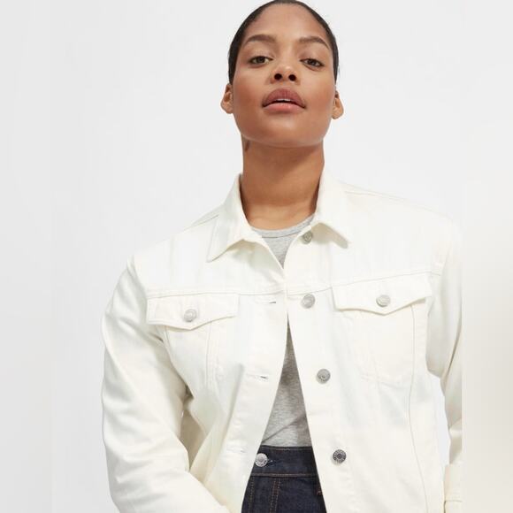 EVERLANE The Denim Jacket in Bone Cream White Pockets Button Front Size XS NEW - Picture 2 of 10